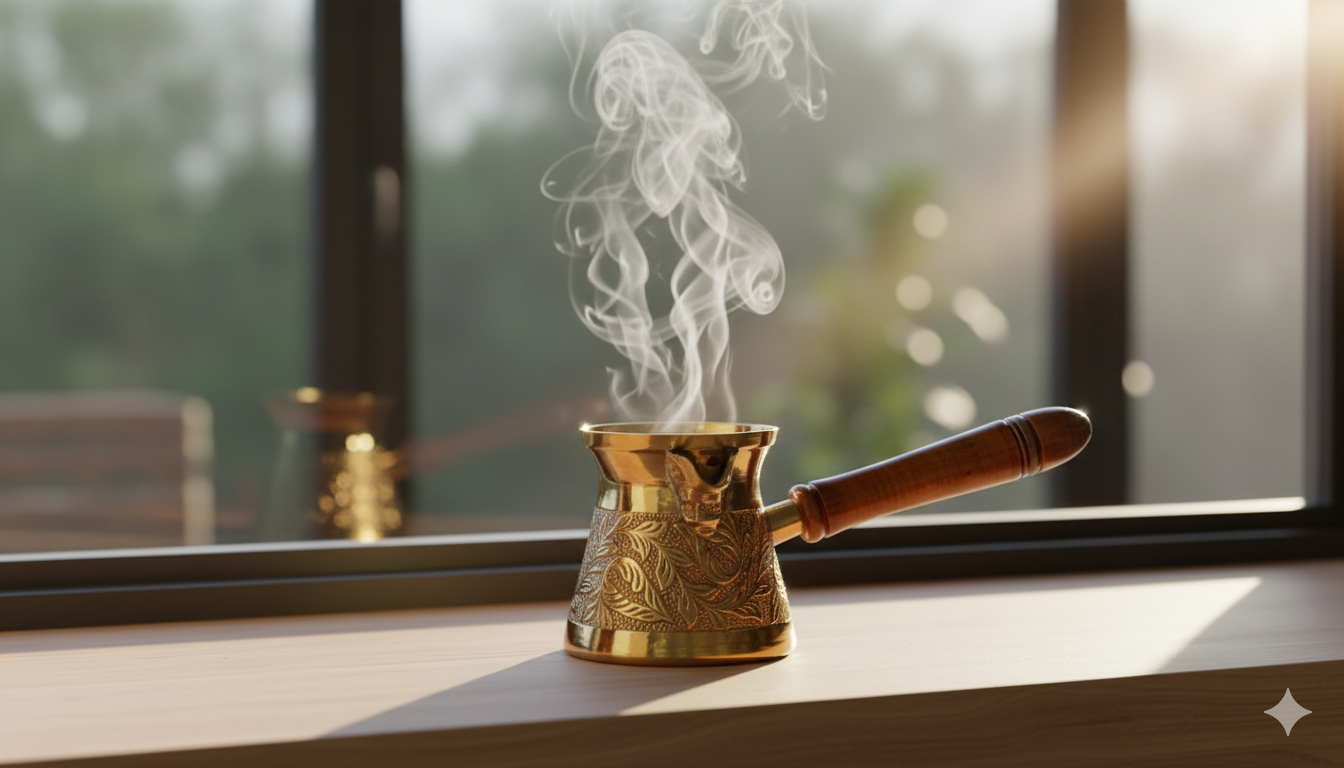 Brass Coffee Pot - Engraved Design Brass product view 2 - Viviana London artisan collection